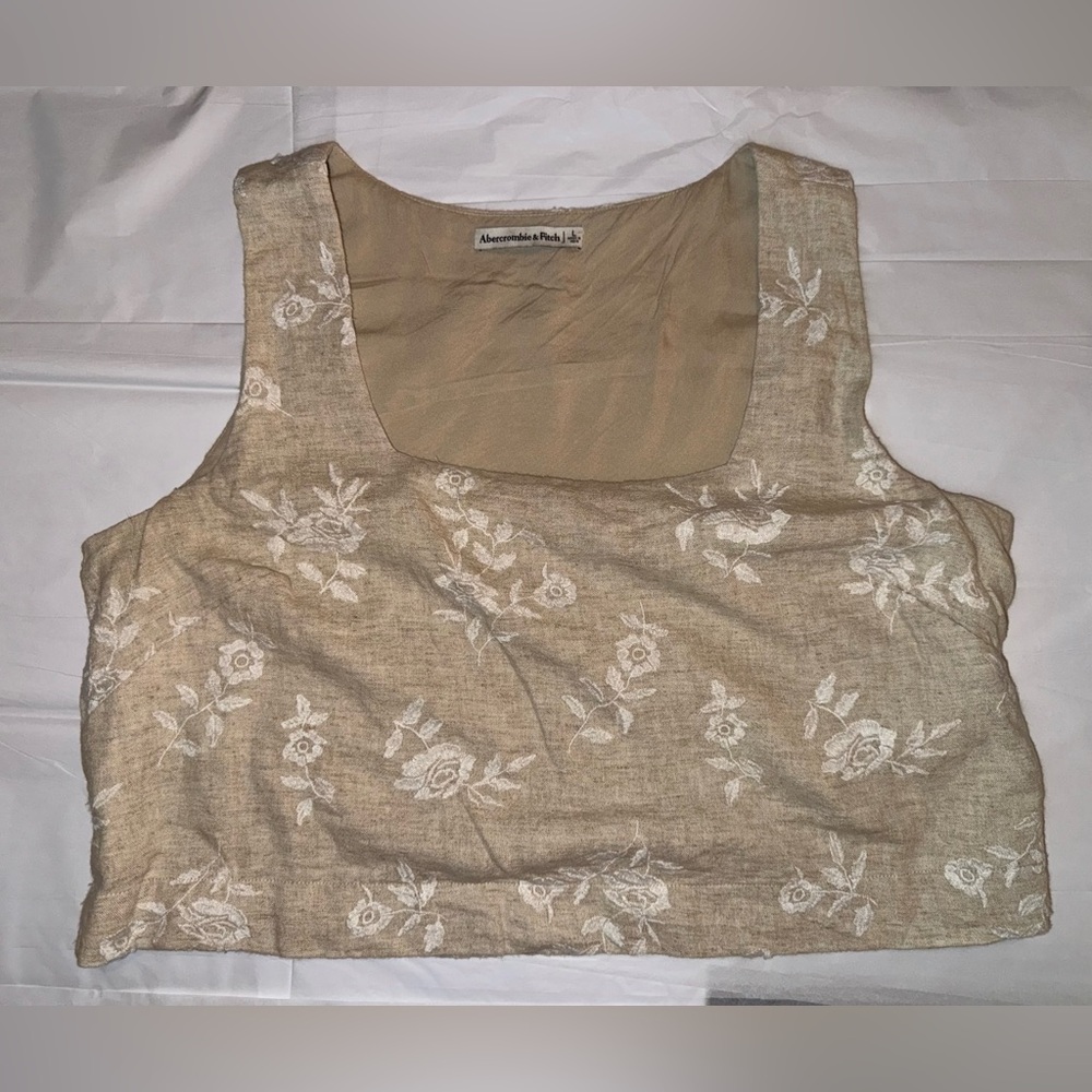 Abercrombie & Fitch Beige Floral Cropped Tank Top